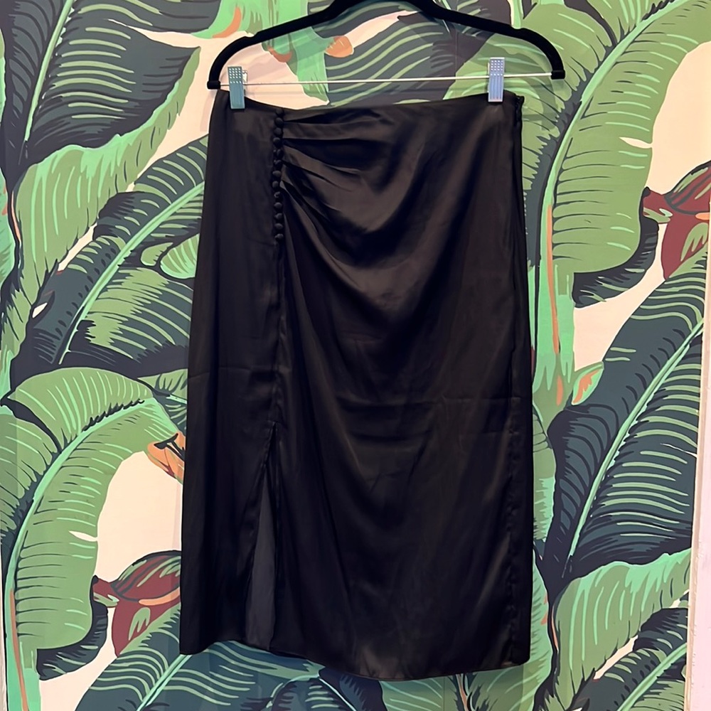 BA&SH navy silk side slide midi skirt